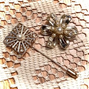 Vintage costume jewelry brooch PIN lot of 2 stick pin